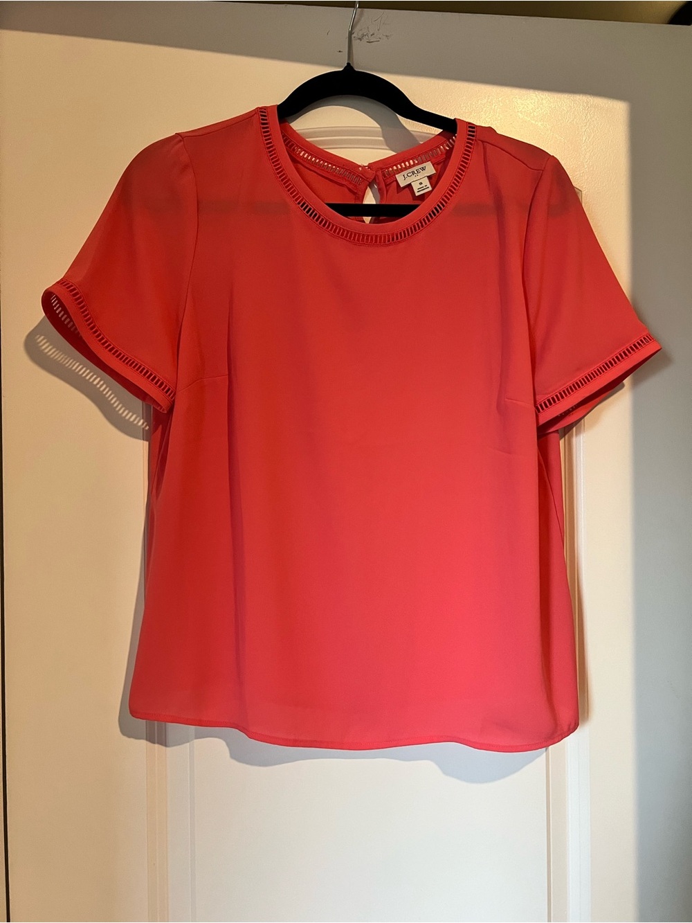 J. Crew Coral Short Sleeve Blouse with Ladder Trim